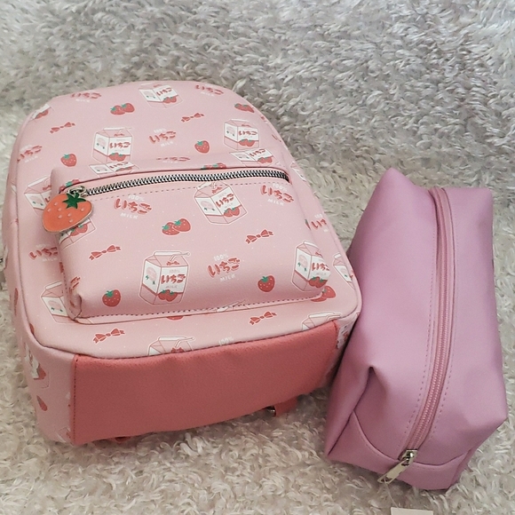 NWT Strawberry milk bundle Mini Backpack and make-up bag. - Picture 4 of 16